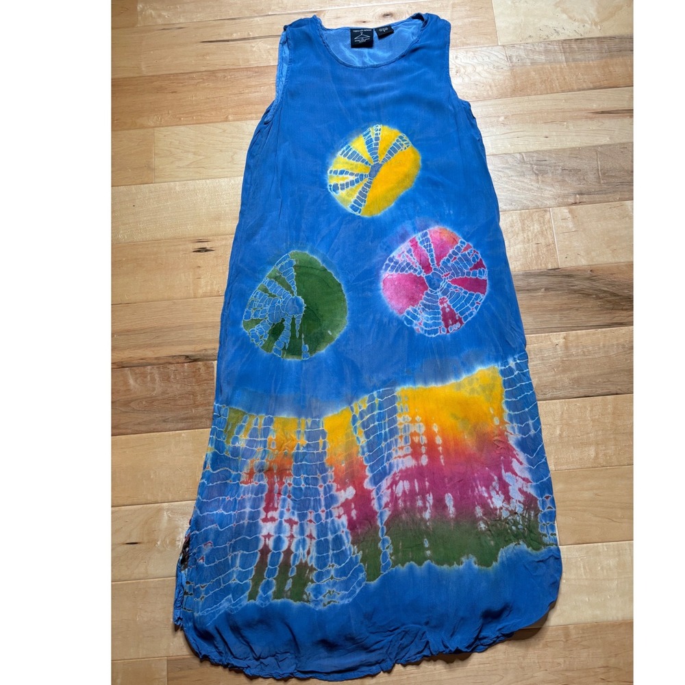 Shopping with Anthony Sleeveless Maxi Dress Womens Small Blue Tie Dye Rayon